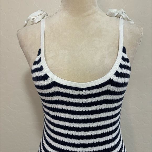 Aerie Blue and White Striped Knit Tie Strap Fit and Flare Tank Mini Dress Size M - Picture 2 of 14